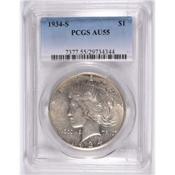 1934-S PEACE SILVER DOLLAR, PCGS AU-55