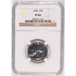 1958 WASHINGTON QUARTER, NGC PROOF-66  SUPER!