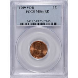 1909-VDB LINCOLN CENT, PCGS MS-64  RED!