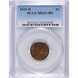 1931-D LINCOLN CENT, PCGS MS-63+ BROWN