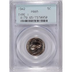 1942 TYPE-1 JEFFERSON NICKEL, PCGS PROOF-65