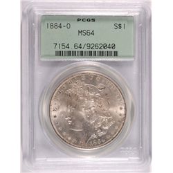 1884-O MORGAN SILVER DOLLAR PCGS MS64, GREEN LABEL