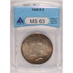 1928-S PEACE SILVER DOLLAR ANACS MS63