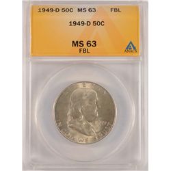 1949-D FRANKLIN HALF DOLLAR ANACS MS63 FBL