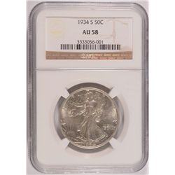 1934-S WALKING LIBERTY HALF DOLLAR NGC AU58