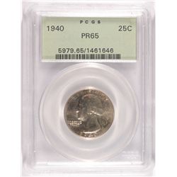 1940 WASHINGTON QUARTER PCGS PR65 OLD GREEN HOLDER