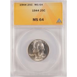 1944 WASHINGTON QUARTER ANACS MS64