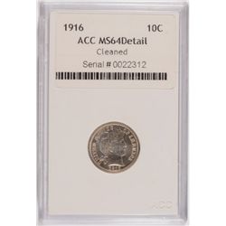 1916 BARBER DIME ACC MS64 DETAILS CLEANED