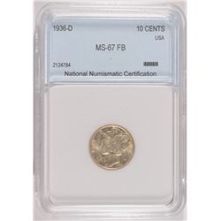 1936-D MERCURY DIME NNC MS67 FB