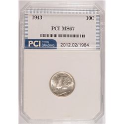 1943 MERCURY DIME PCI MS67