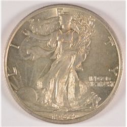 1934-D WALKING LIBERTY HALF DOLLAR AU58, GREAT LUSTER