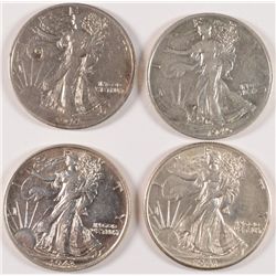 4-WALKING LIBERTY HALVES, 1941 AU/BU, 43 AU/BU, 46-S XF, 44-D VF/XF