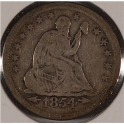 1854 ARROWS SEATED LIBERTY QUARTER VG