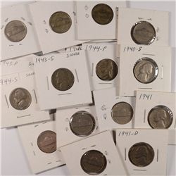 13 SILVER JEFFERSON NICKELS & 8 EARLY DATES 1938-41