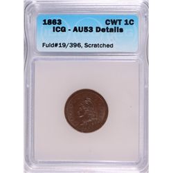1863 CIVIL WAR TOKEN (WILSONS 1 MEDAL) ICG AU-53 DETAILS