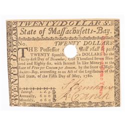1780 $20 COLONIAL MASSACHUSSETTS