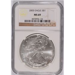2003 AMERICAN SILVER EAGLE, NGC MS-69 NICE!
