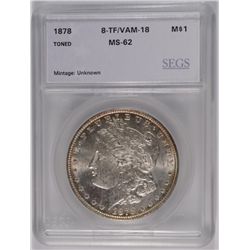 1878-8-TF MORGAN SILVER DOLLAR, SEGS MS-62 VAM-18