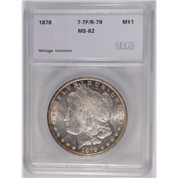 1878 REVERSE OF 1879 MORGAN SILVER DOLLAR, SEGS MS-62