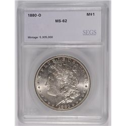 1880-O MORGAN SILVER DOLLAR, SEGS MS-62 NICE!