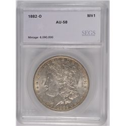 1882-O MORGAN SILVER DOLLAR, SEGS AU-58