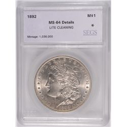1892 MORGAN SILVER DOLLAR, SEGS MS-64 ( lite clean ) VERY NICE!!