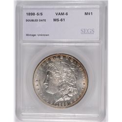 1898-S MORGAN SILVER DOLLAR, S OVER S,  RARE DOUBLED DATE! SEGS MS-61  VAM-6