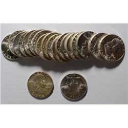 ORIGINAL GEM BU ROLL ( 20 ) 1958 FRANKLIN HALF DOLLARS