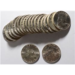 ORIGINAL GEM BU ROLL ( 20 ) 1960-D FRANKLIN HALF DOLLARS