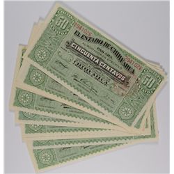 ( 20 ) PIECES 1914 UNCIRCULATED MEXICO 50 CENTAVOS NOTES, VERY NICE!