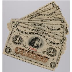 ( 10 ) 1869 ARGENTINA 4 CUATRO NOTES, CHOICE UNCIRCULATED, BEAUTIFUL NOTES!