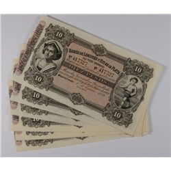 ( 10 ) PCS UNCIRCULATED 1883 URUGUAY 10 PESOS NOTES, RARE!!