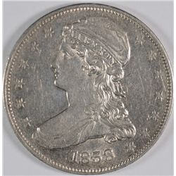 1838 BUST HALF DOLLAR REEDED EDGE, AU55