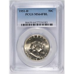 1951-D FRANKLIN HALF DOLLAR, PCGS MS-64 FBL