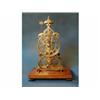 A fusee skeleton clock, the 6" pierced brass dial with Arabic numerals, the reverse marked E D St...