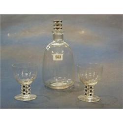 A Lalique 1926 design "Uniwahr" patterned decanter and 2 glasses marked R Lalique France  £200-30...