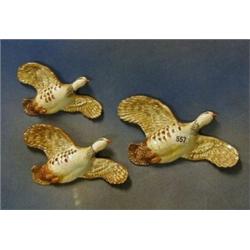 3 Beswick pottery wall mounting graduated flying Red Legged Grouse, the backs marked Beswick Engl...