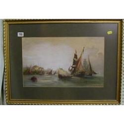 Richard Short, watercolour drawing "The Tibus with Boats and Stanborne in the Distance" 11" x 17"...