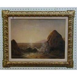 19th Century oil painting on board "Sea Scape" 11" x 15" £50-75...