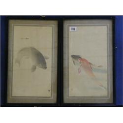 A pair of 19th/20th Century Japanese coloured prints "Carp" 13" x 7" £40-60...