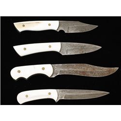 4 Old West Damascus Knives with Mother of Pearl