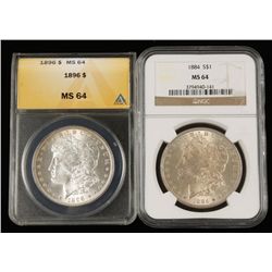 Lot of 2 Coins. 1896 MS64 & 1884 S$1 MS64 ANACS