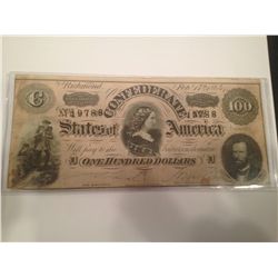 1864 $100 CONFEDERATE STATES OF AMERICA NOTE