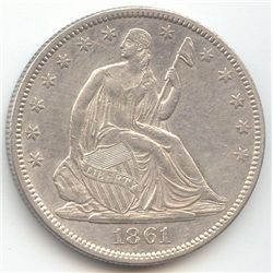 1861 SEATED HALF DOLLAR AU-58