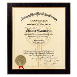 Hollywood Legend Gloria Swanson's Official 1950 Best Actress Academy Award Nomination for ''Sunset B