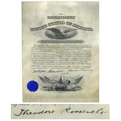 Theodore Roosevelt Document Signed as President