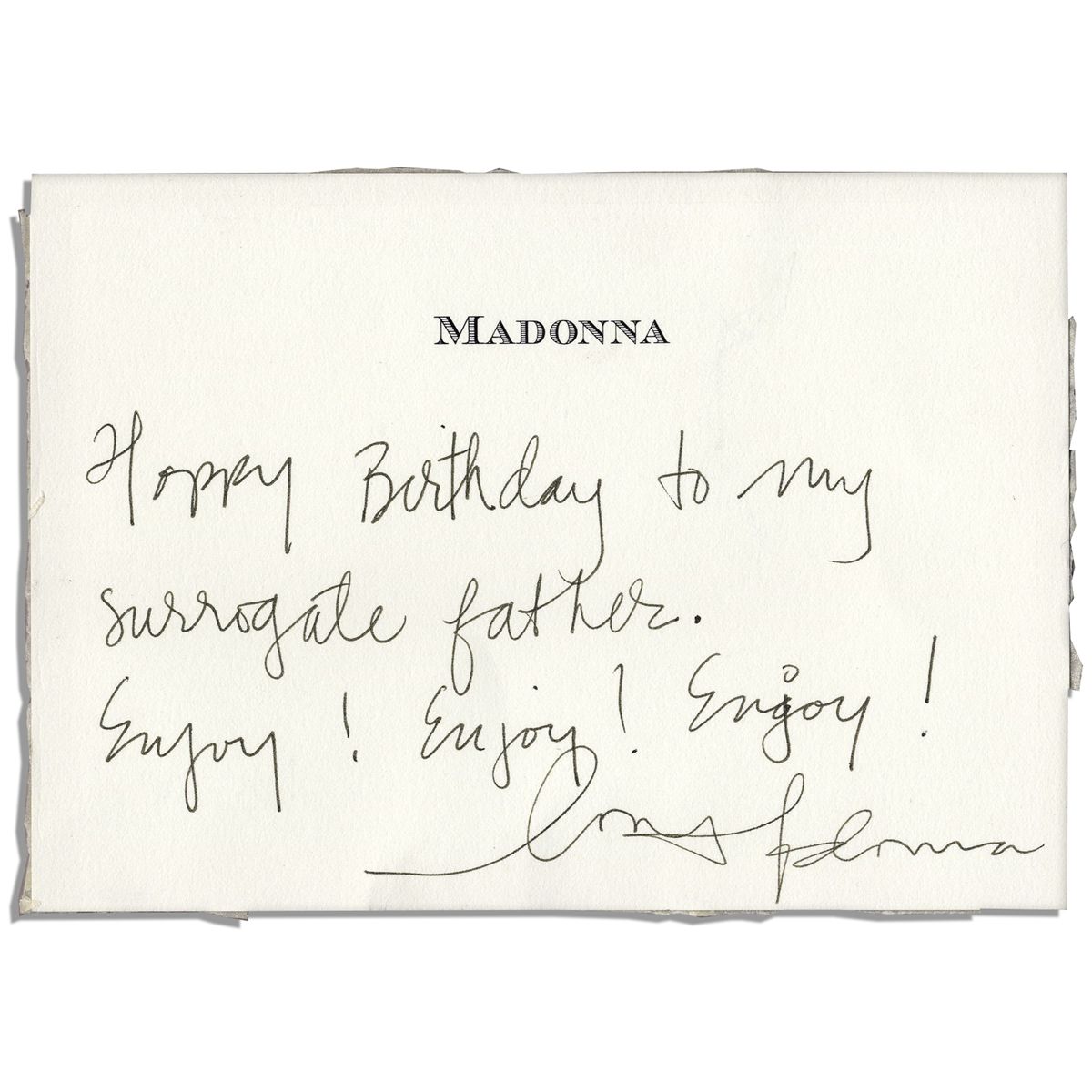 Madonna Birthday Card Signed -- ''Happy Birthday to my surrogate father