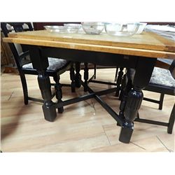 OAK AND BLACK BASE TABLE - DOUBLE DRAW LEAF