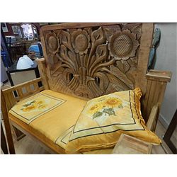 HAND CRAFTED AND HIGHLY CARVED LOVE SEAT WITH 1 THROW CUSION