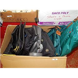 BOX OF ASSORTED TRAVEL BAGS ETC